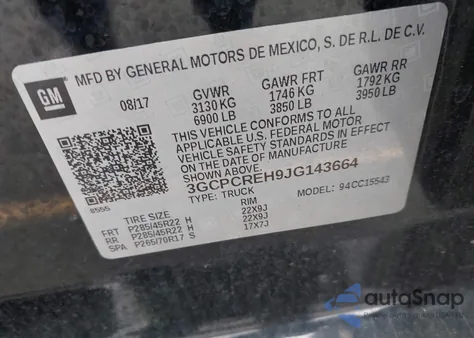 2018 Chevrolet Silverado 1500 1Lt из США, поврежденный, VIN 3GCPCREH9JG143664